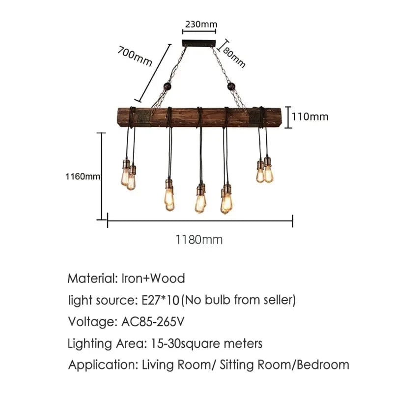 10 heads no bulbs / CHINA Luminaire suspension rustique poutre de bois