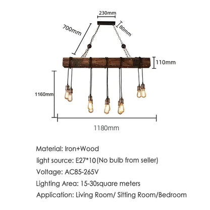 10 heads no bulbs / CHINA Luminaire suspension rustique poutre de bois