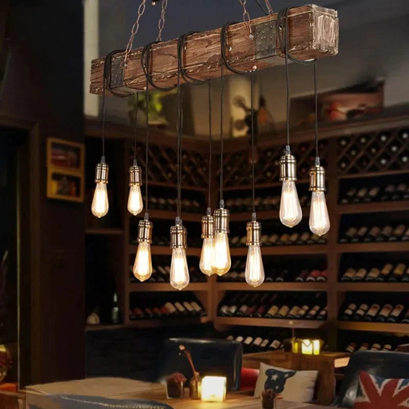 10 heads no bulbs / CHINA Luminaire suspension rustique poutre de bois