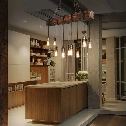 10 heads no bulbs / CHINA Luminaire suspension rustique poutre de bois