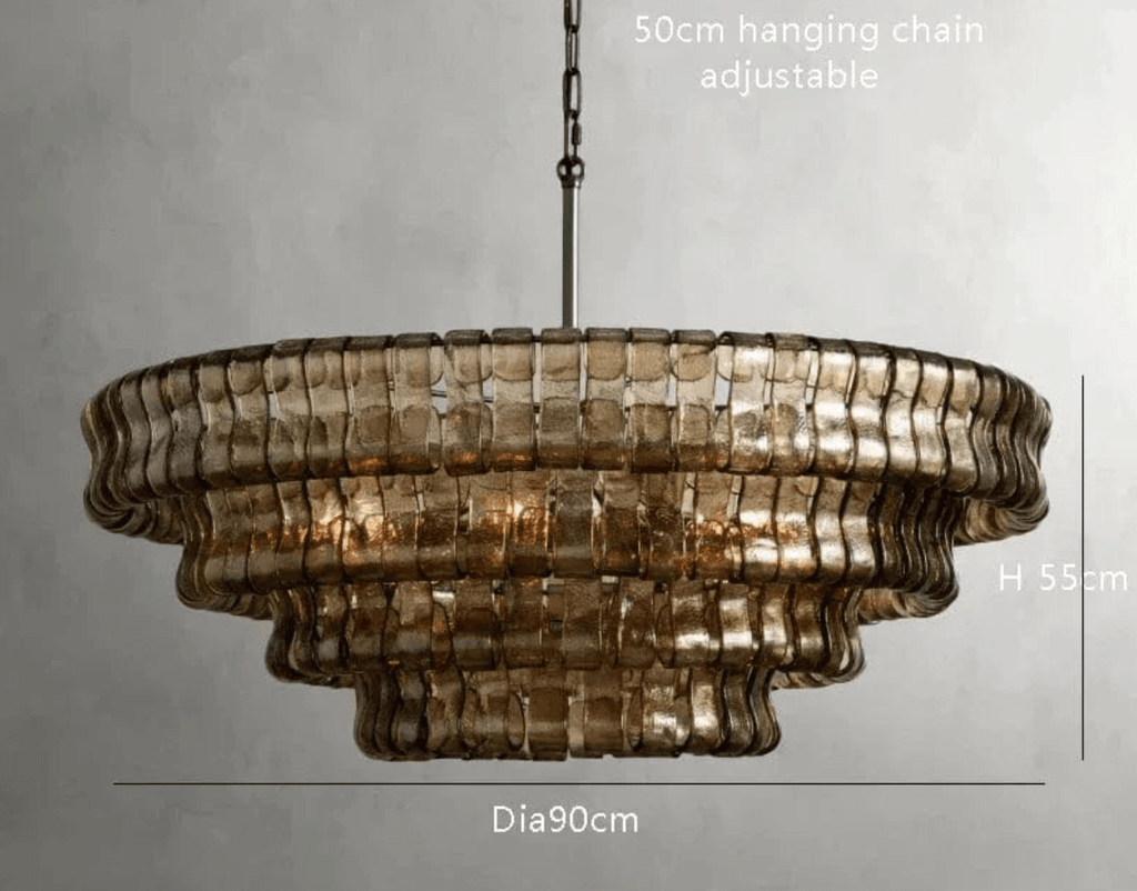 DIAMÈTRE 90cm black gray / LUMIÈRE NEUTRE Lustre art déco en verre