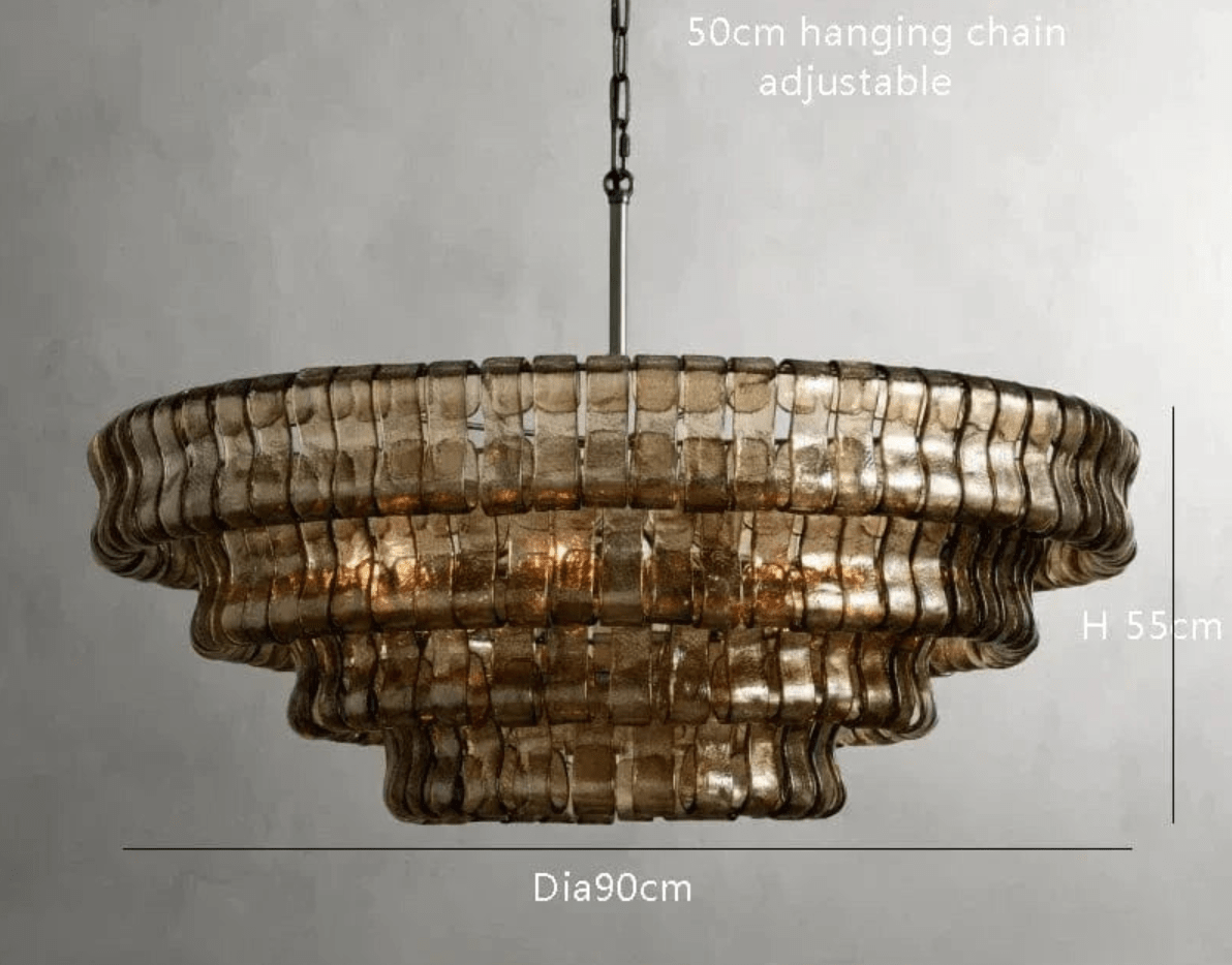 DIAMÈTRE 90cm black gray / LUMIÈRE NEUTRE Lustre art déco en verre