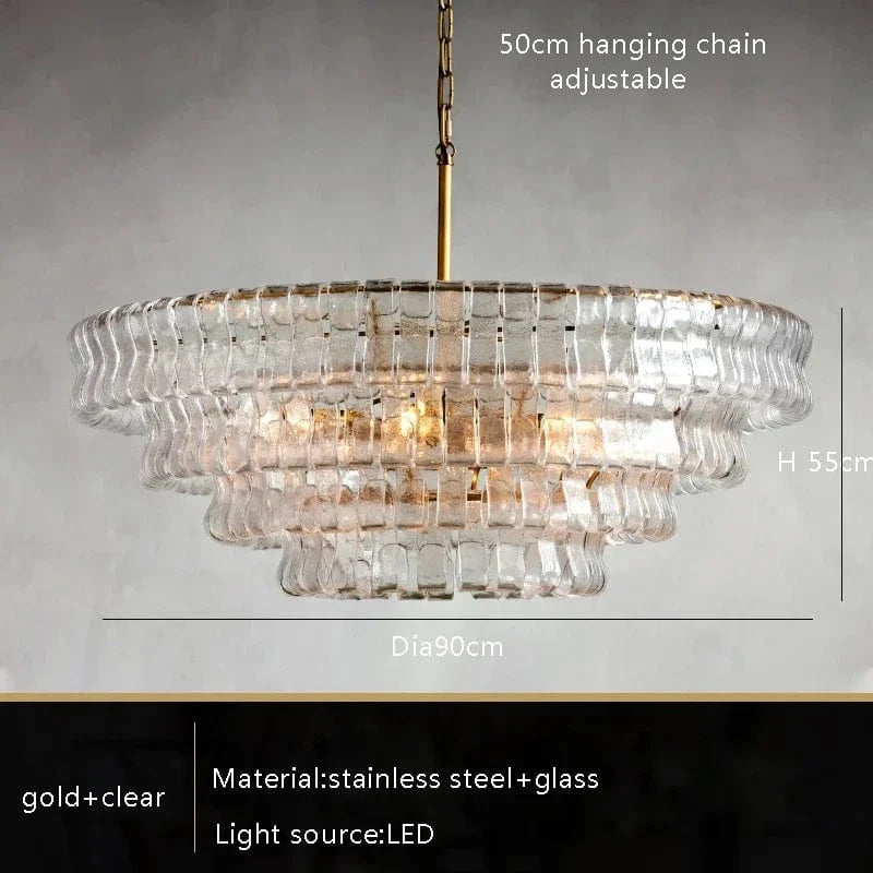 gold clear 90cm / Natural light Lustre art déco en verre