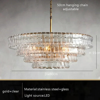 gold clear 90cm / Natural light Lustre art déco en verre