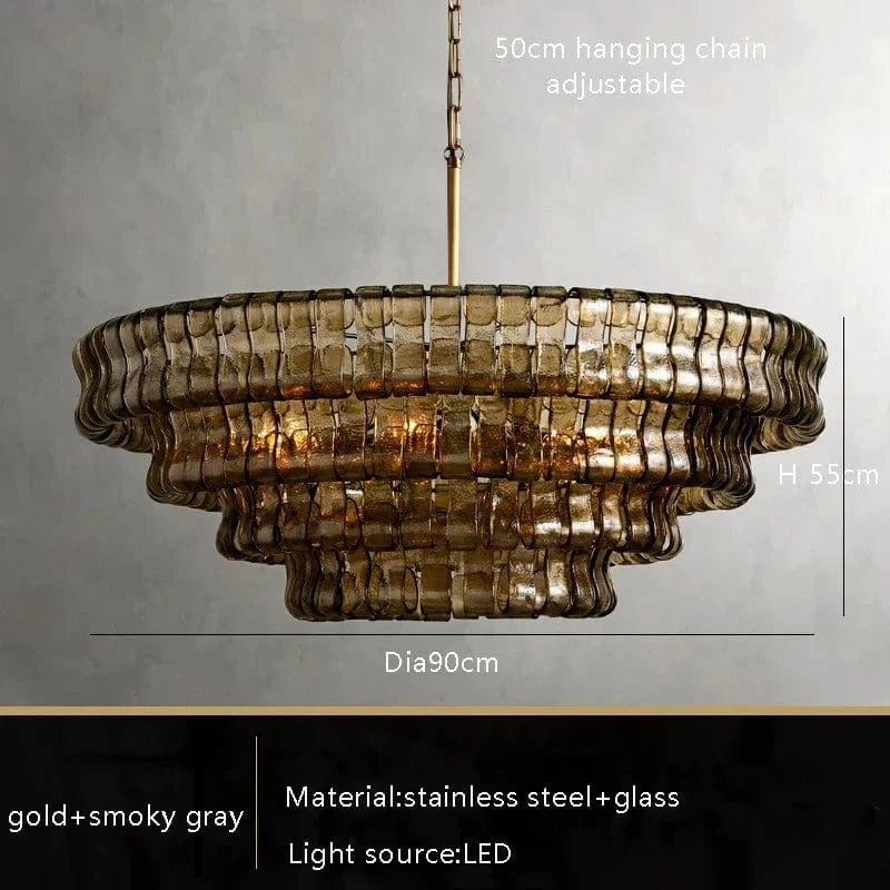 gold gray 90cm / Natural light Lustre art déco en verre