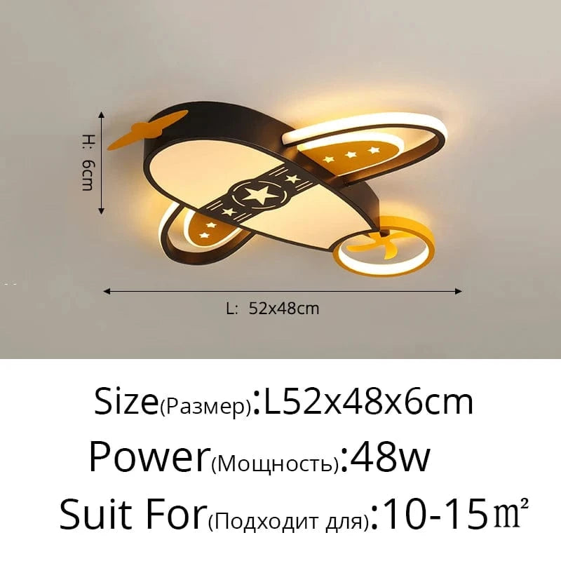 A Black 52x48cm / LUMIÈRE TRICOLORE DIMMABLE ( CHAUD FROID NEUTRE ) Lustre avion bebe