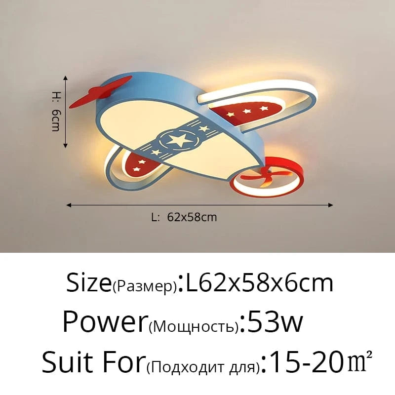 A Blue 62x58cm / LUMIÈRE TRICOLORE DIMMABLE ( CHAUD FROID NEUTRE ) Lustre avion bebe