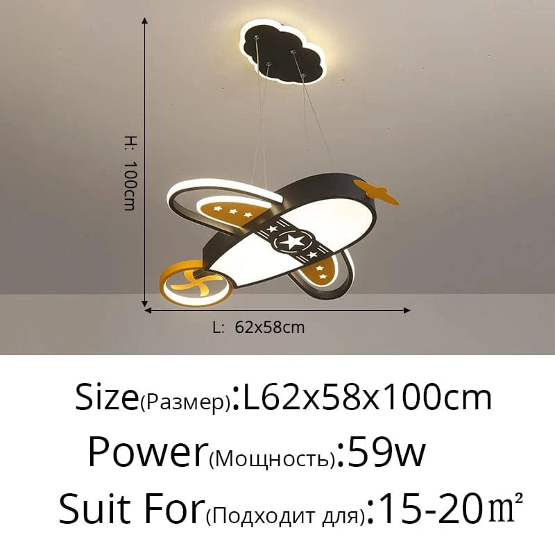 B Black 62x58cm / LUMIÈRE TRICOLORE DIMMABLE ( CHAUD FROID NEUTRE ) Lustre avion bebe