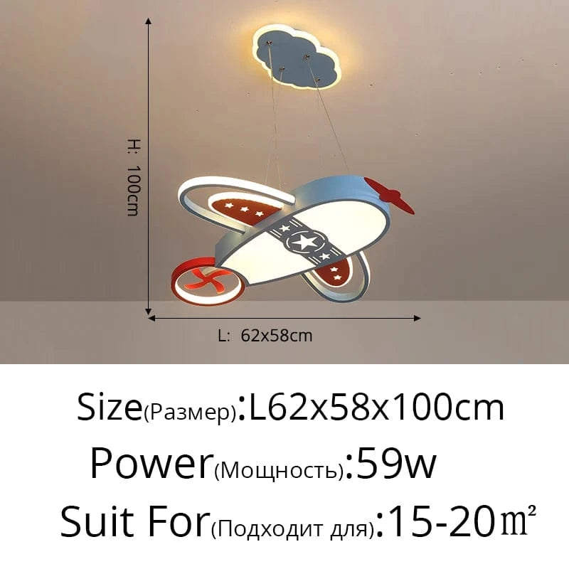 B Blue 62x58cm / LUMIÈRE TRICOLORE DIMMABLE ( CHAUD FROID NEUTRE ) Lustre avion bebe