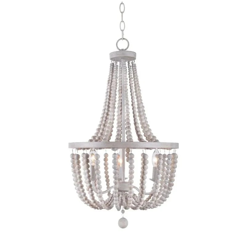Dia40cm Antique / Natural white Lustre baroque en fer forgé et perles de bois