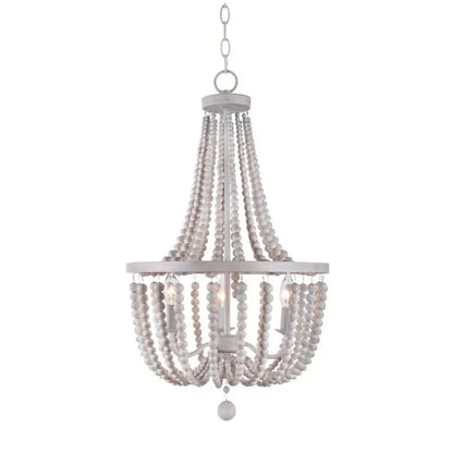 Dia40cm Antique / Natural white Lustre baroque en fer forgé et perles de bois
