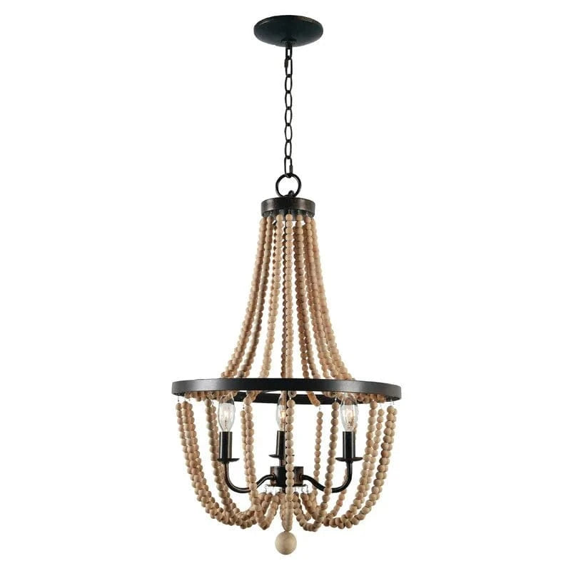 Dia40cm Black / Natural white Lustre baroque en fer forgé et perles de bois