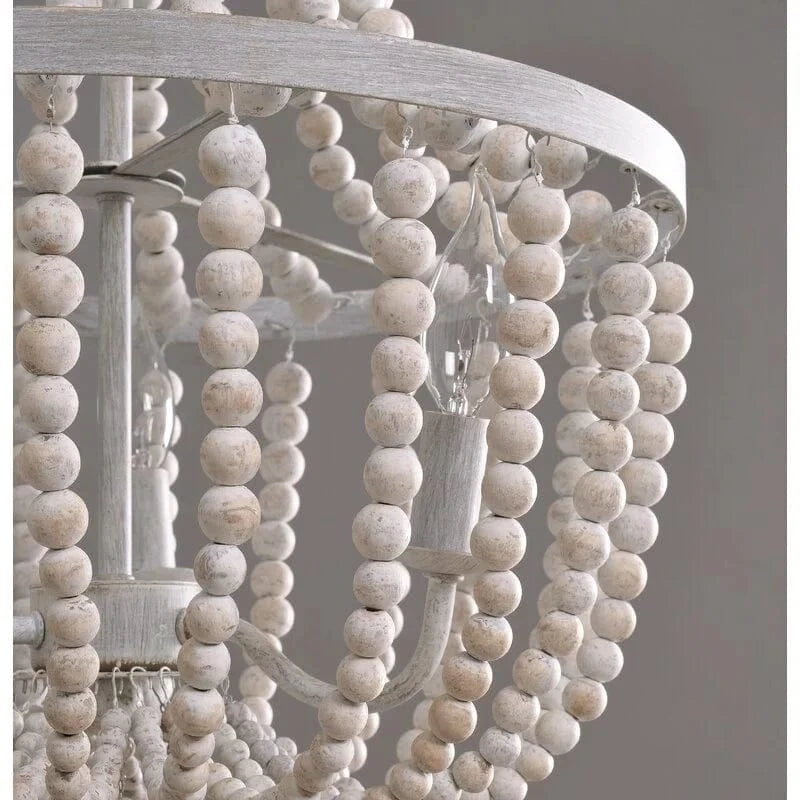 Lustre baroque en fer forgé et perles de bois