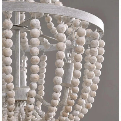 Lustre baroque en fer forgé et perles de bois