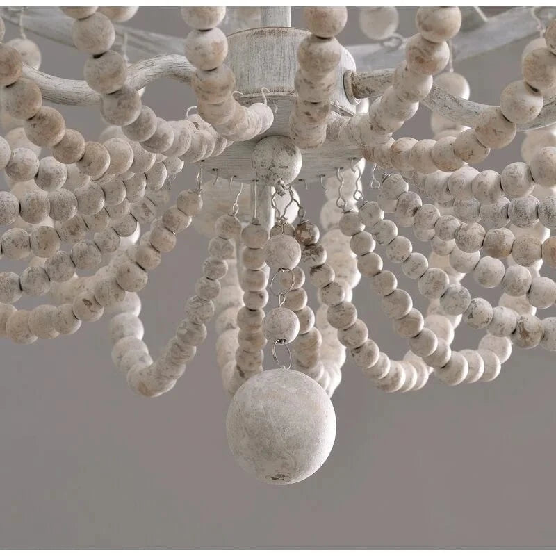 Lustre baroque en fer forgé et perles de bois