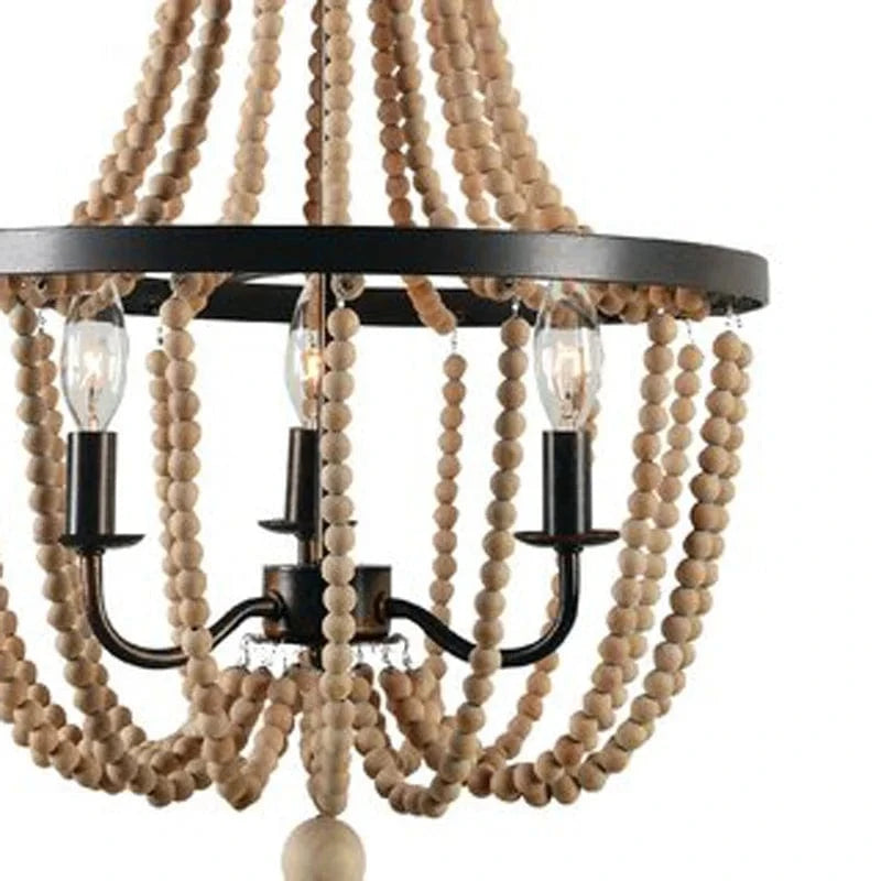 Lustre baroque en fer forgé et perles de bois