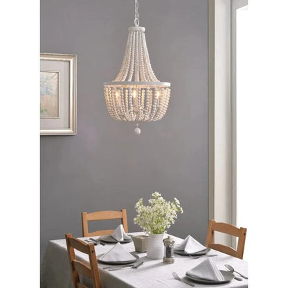 Lustre baroque en fer forgé et perles de bois