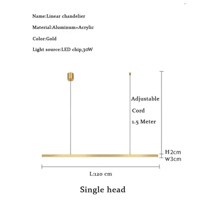 1-head L115cm / tri color Lustre barre led doré