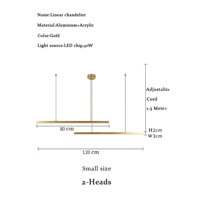 2-heads L120cm / tri color Lustre barre led doré