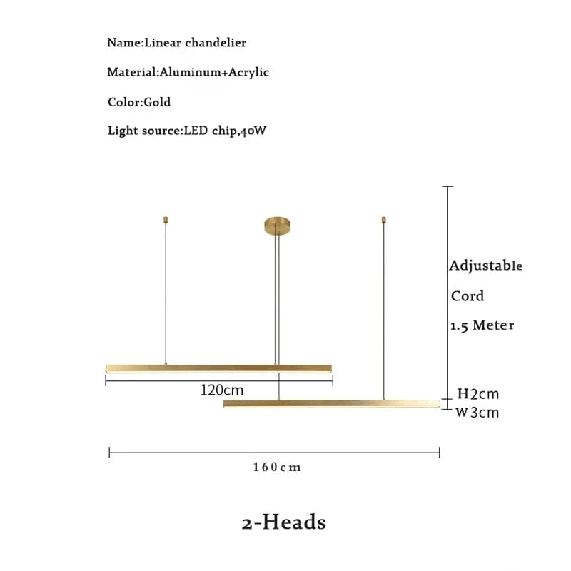 2-heads L160cm / cool white 6000K Lustre barre led doré