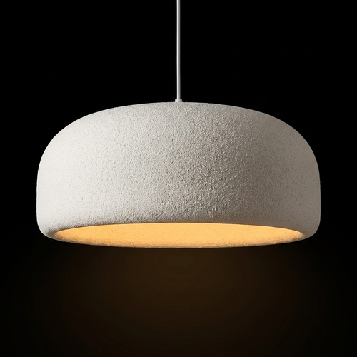 Lustre blanc moderne, suspension dôme en matière texturée allumée