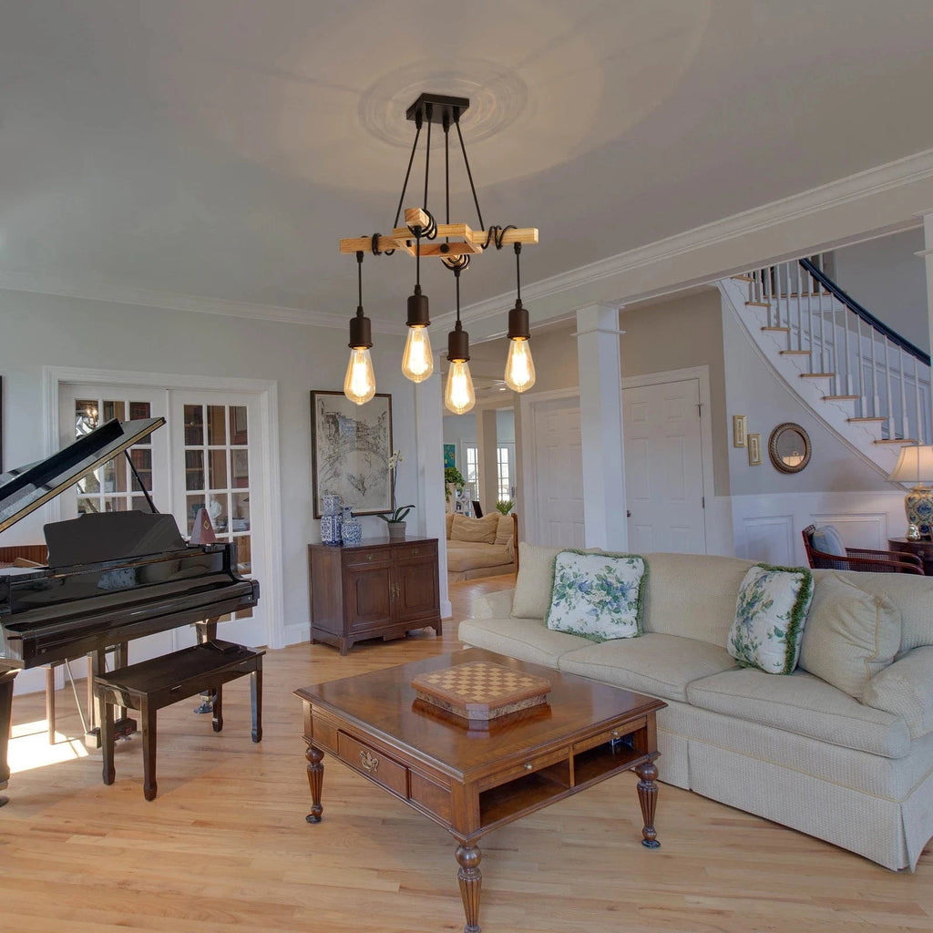 Lustre bois 4 ampoules