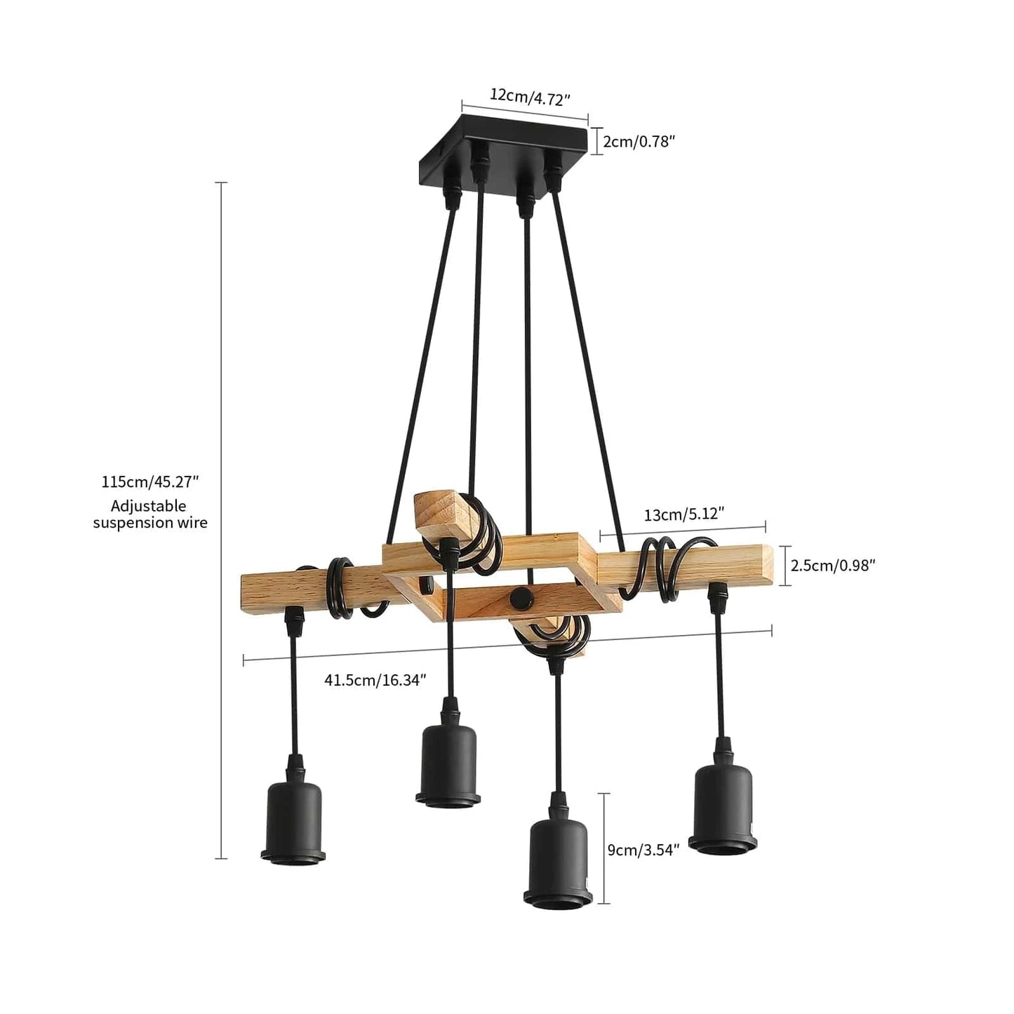 Lustre bois 4 ampoules