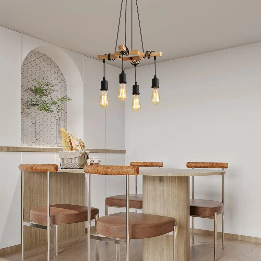 Lustre bois 4 ampoules