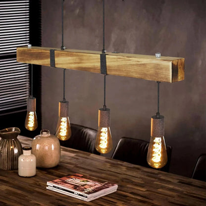 Lustre bois ampoules pendantes
