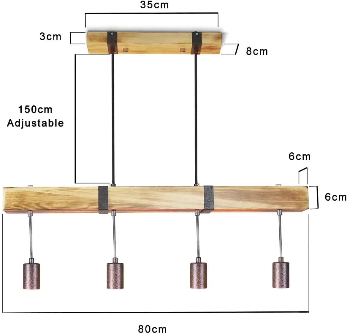 Lustre bois ampoules pendantes