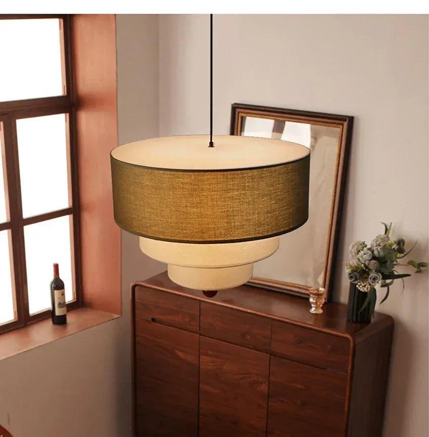 Lustre bois et tissu design japandi