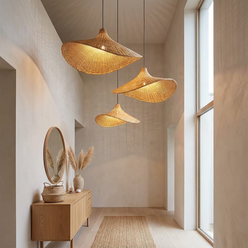 Lustre bois rotin