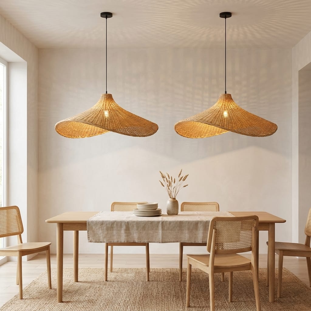 Lustre bois rotin