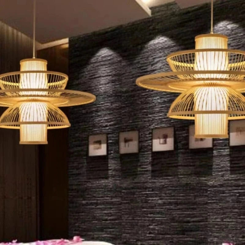 Lustre bois style asiatique