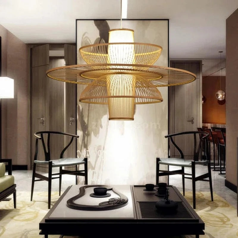Lustre bois style asiatique