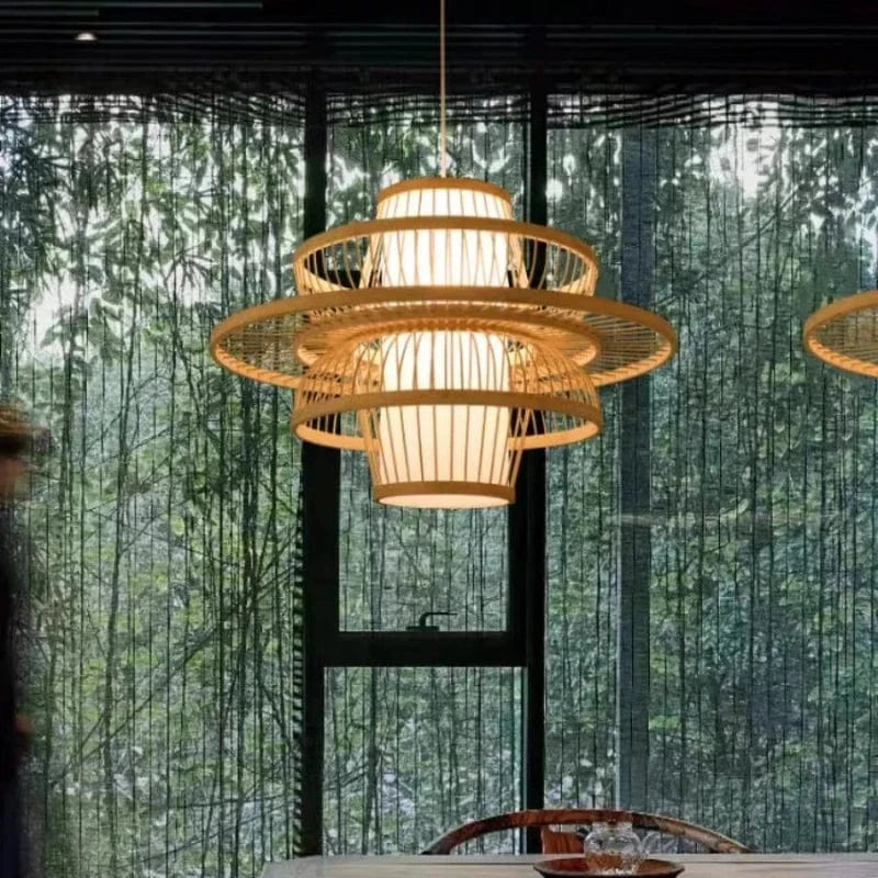 Lustre bois style asiatique