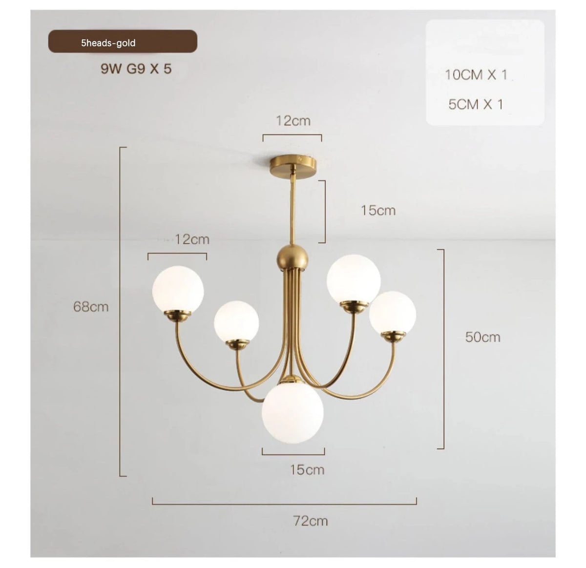 gold-5heads / CHINA Lustre boule 5 têtes