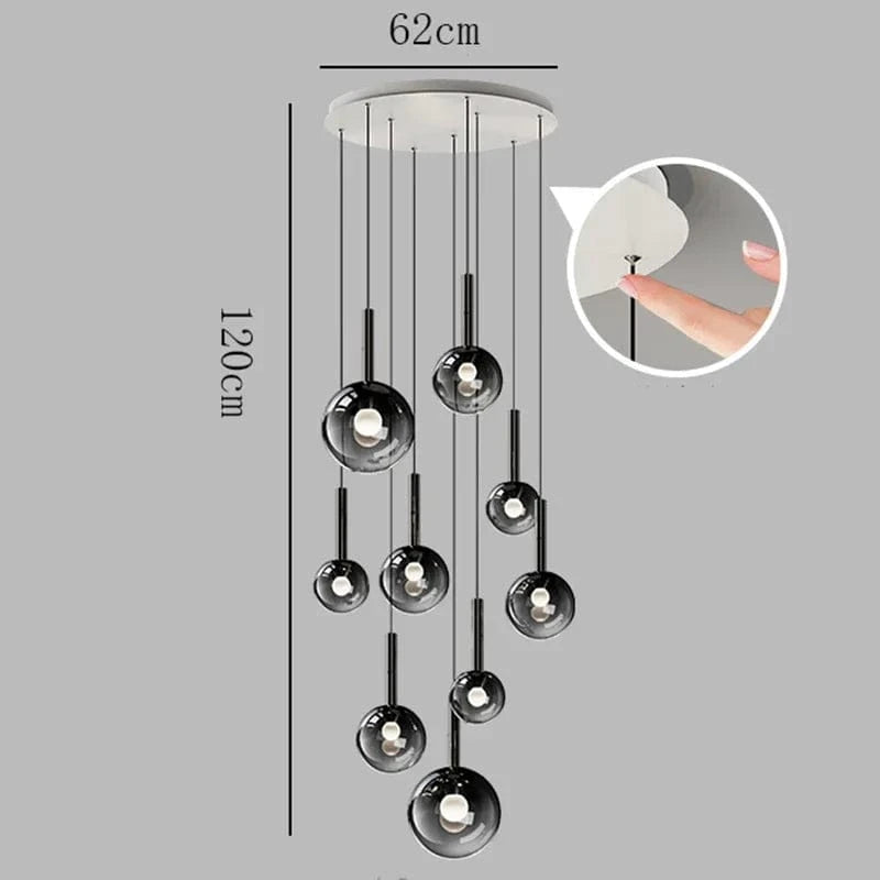 9 heads / Warm white No remote Lustre boule en verre noir plafond haut