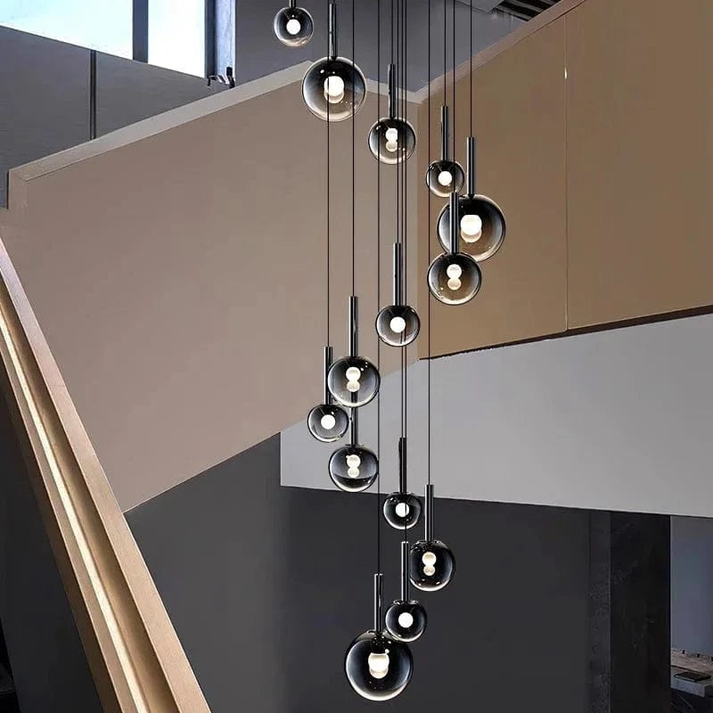 Lustre boule en verre noir plafond haut