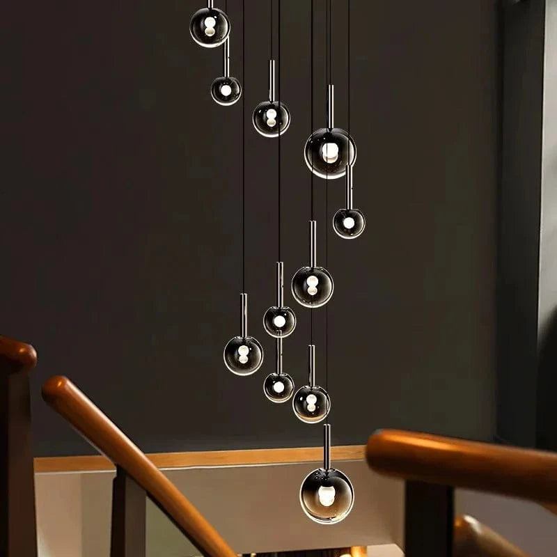 Lustre boule en verre noir plafond haut