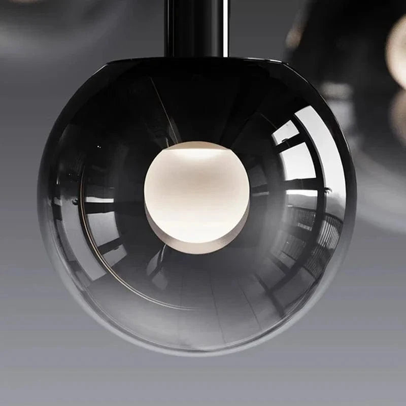 Lustre boule en verre noir plafond haut