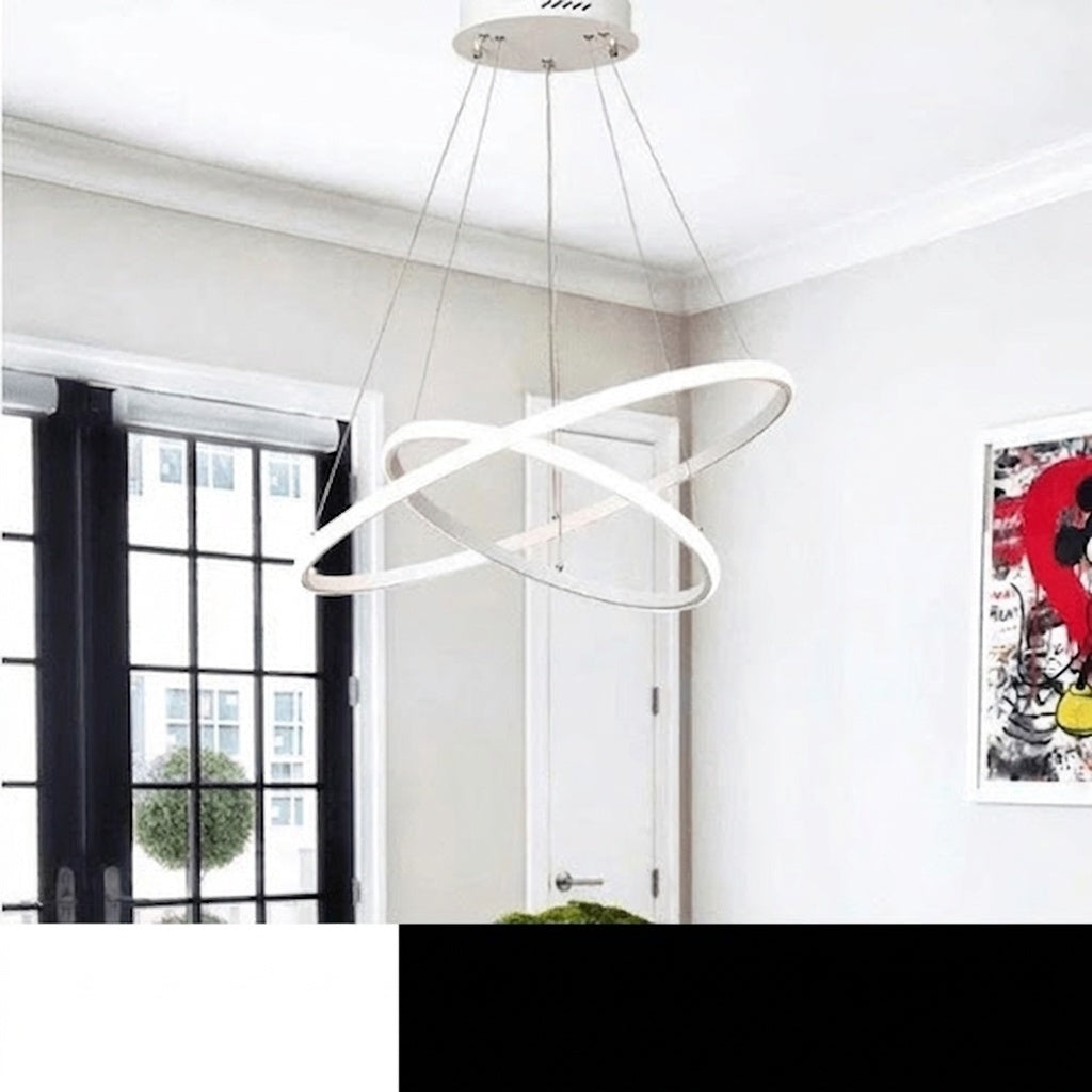 Lustre cercle BLANC 2 ANNEAUX 40 X 20 CM