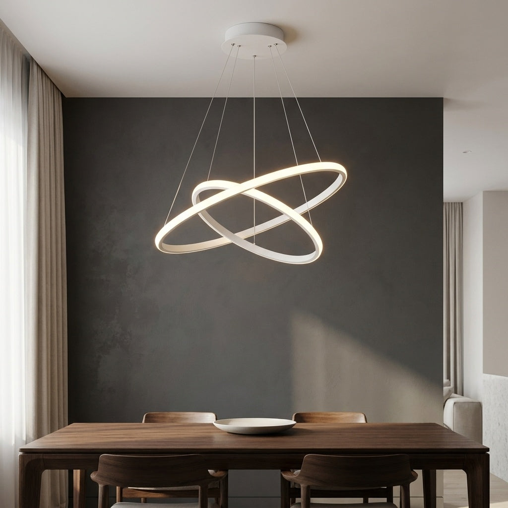 Lustre cercle BLANC 2 ANNEAUX 40 X 20 CM