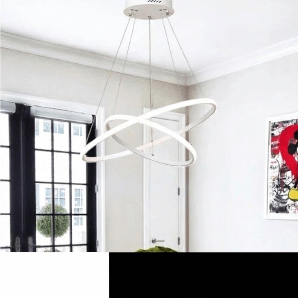 Lustre cercle BLANC 2 ANNEAUX 60 X 40 CM