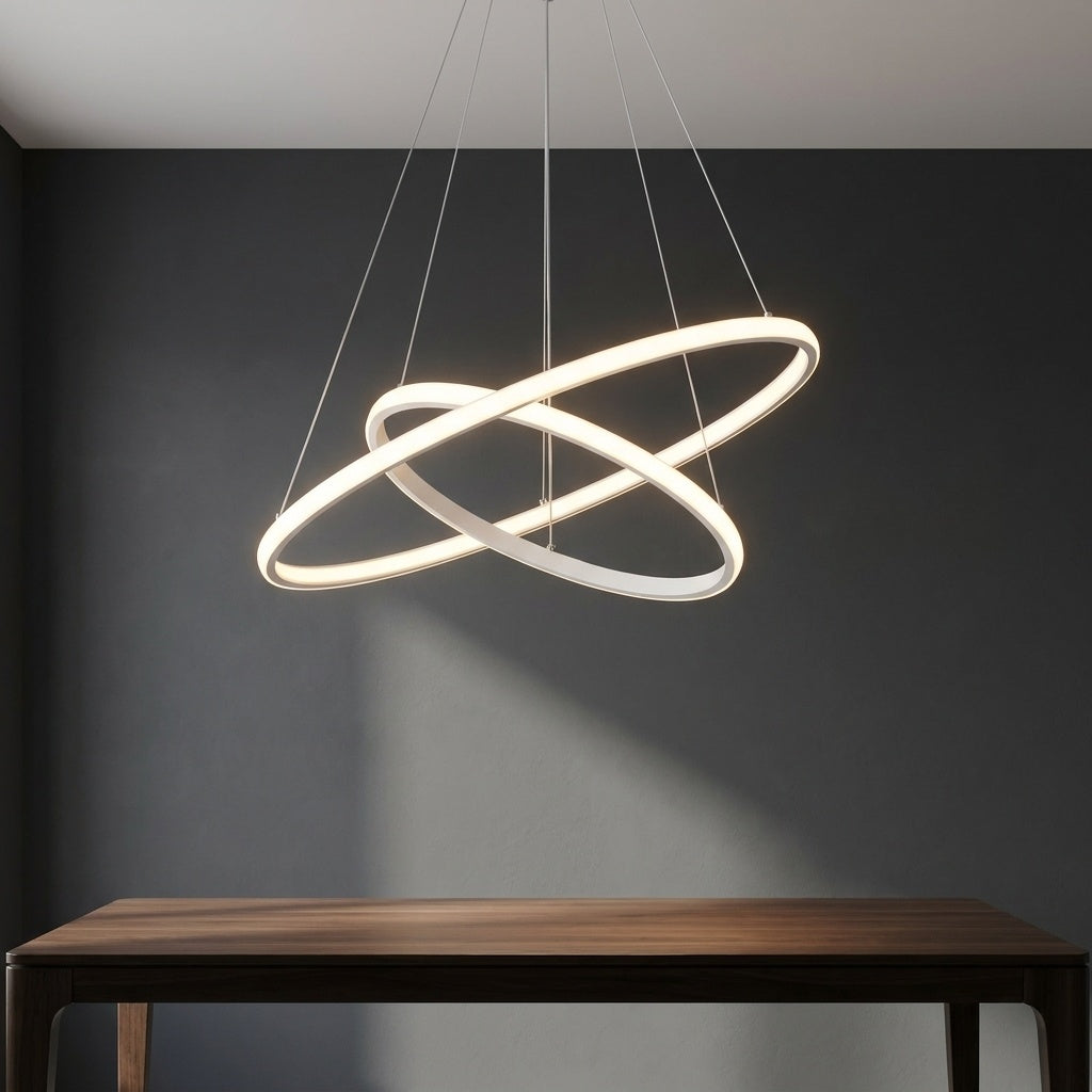 Lustre cercle BLANC 2 ANNEAUX 60 X 40 CM