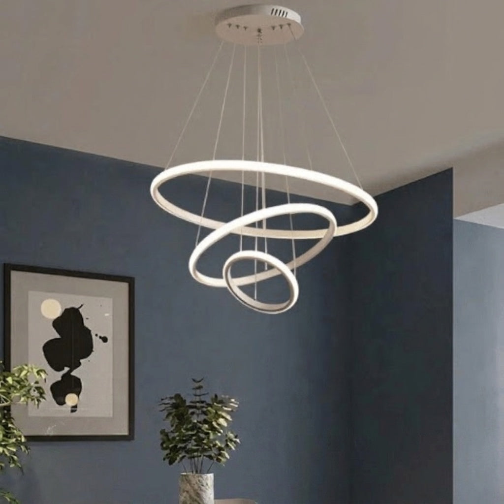 Lustre cercle BLANC 3 ANNEAUX 60 X 40 X 20 CM