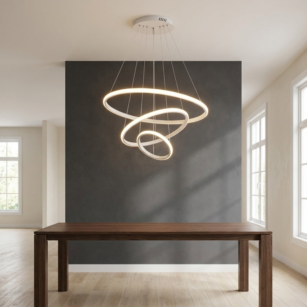 Lustre cercle BLANC 3 ANNEAUX 60 X 40 X 20 CM
