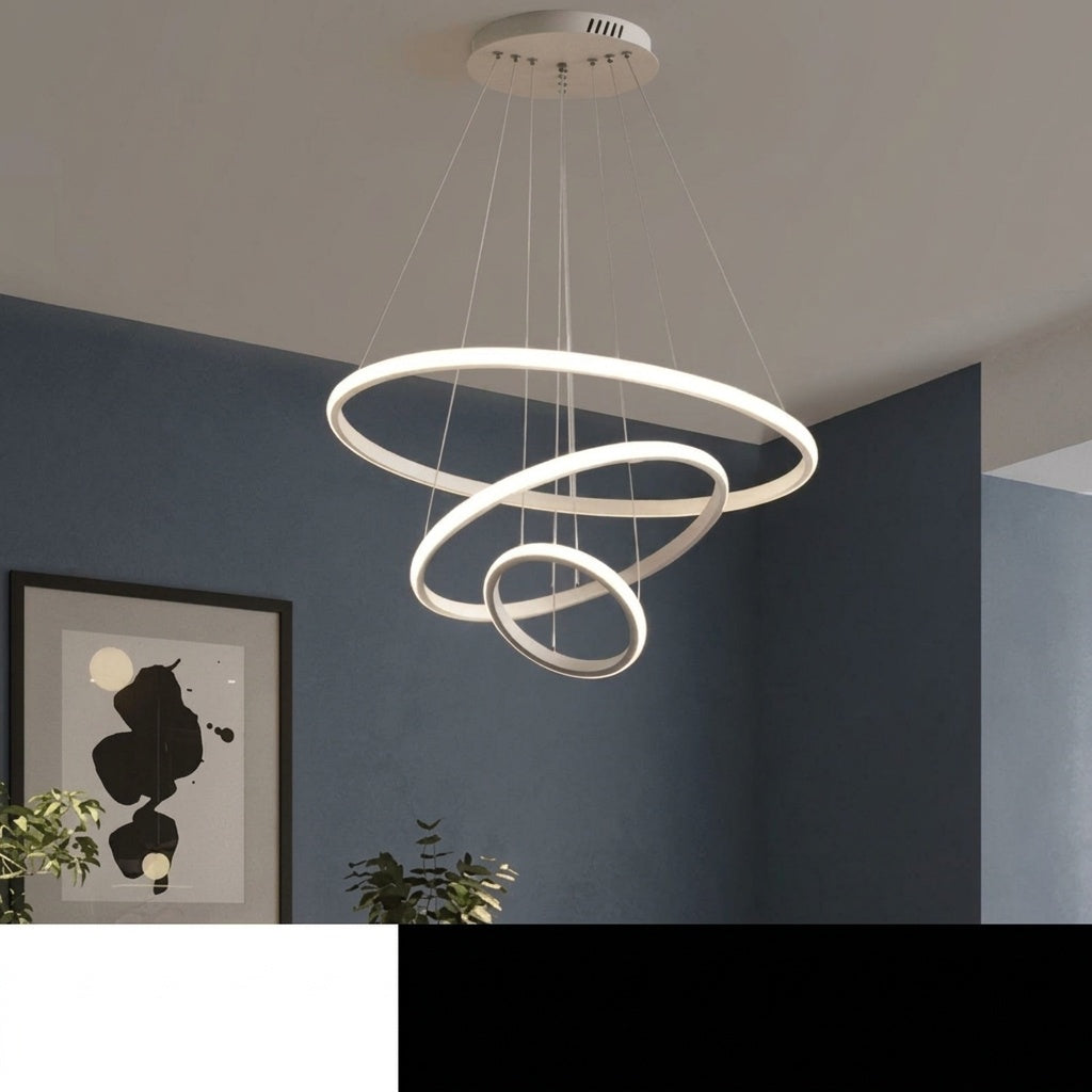 Lustre cercle BLANC 3 ANNEAUX 80 X 60 X 40 CM