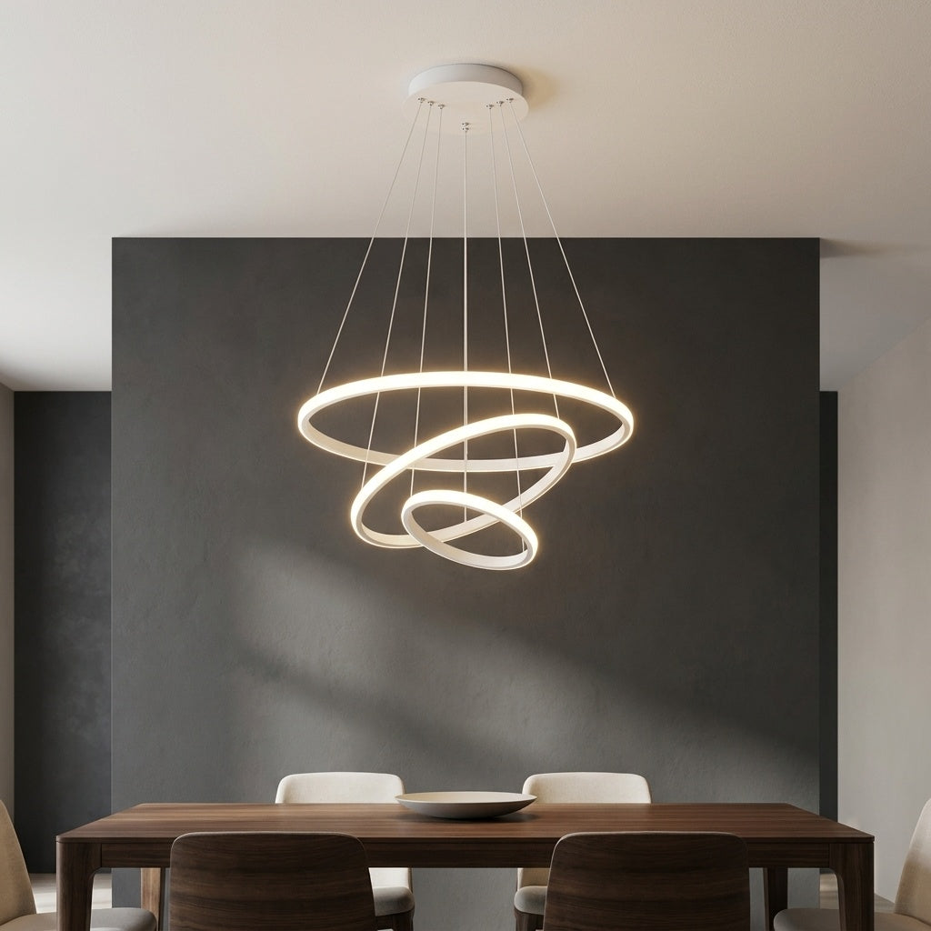 Lustre cercle BLANC 3 ANNEAUX 80 X 60 X 40 CM