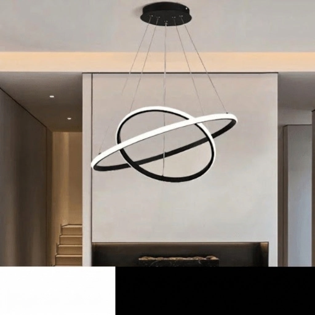 Lustre cercle NOIR 2 ANNEAUX 40 X 20 CM